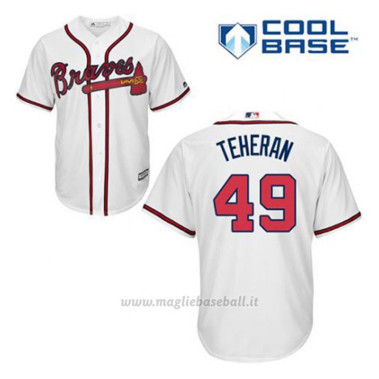 Maglia Baseball Uomo Atlanta Braves 49 Julio Teheran Bianco 1ªCool Base